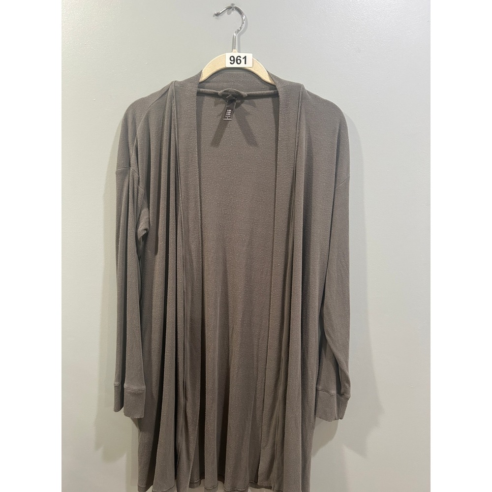 Skims Ribbed Long Sleeve Open Front Cardigan Charcoal Gray Small